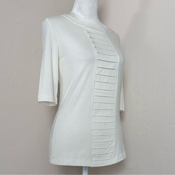 Akris Punto Ivory Stretch Modal Knit Top w/ Origami Fold Style Pleat Panel 8 US - Picture 6 of 16